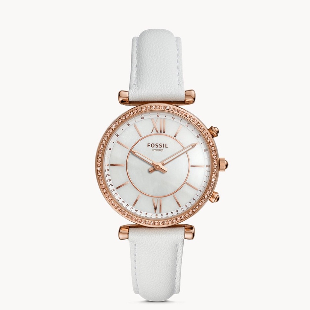 Fossil Gold Rhinestone Studded Watch White Band